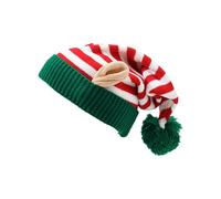 MISUVRSE Warme gestreifte Strickmütze, flauschiges Oberteil aus Acryl mit Ohren, für Weihnachten, Feiertage, Familienfeiern, gestrickte Weihnachtsmützen