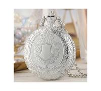 (Mit Halskette) Elegante Vintage-Taschenuhr mit Schild-Reliefmuster und Quarz-Anhänger, Steampunk-Retro