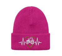 mit Traktor Herzschlag - Beanie Mütze mit gesticktem Motiv, Strickmütze Rot