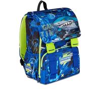 Mitama Erweiterbarer Rucksack mit 4 Reißverschlüssen, Cybershark, Blau, große Kapazität, Trinkflaschentasche, Doppelfach, vorgeformte Rückenlehne, Kinder, Grundschule