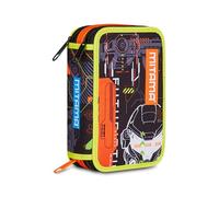 Mitama Federmäppchen mit 3 Fächern und 47 Teilen, gefülltes Schüleretui, Federtasche für Schreibwaren, mit Stiften, Kugelschreiber; Mädchen, Jungen, Grundschule, orange