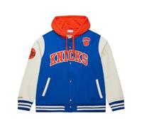 Mitchell & Ness Courtside Fleece NBA Vintage College Jacke mit Kapuze - New York Knicks, Größe 2XL, Druckknopf Verschluss, Herren, Frauen, Kinder, Unisex, Frühling, Sommer, Herbst, Winter