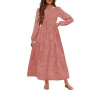 MITILLY Langärmeliges Kleid für Mädchen, Boho-Blume, A-Linie, Rüschen, gestuft, fließend, Maxikleider für Hochzeit, Party, 6-12 Jahre, Bohnenpaste, 140