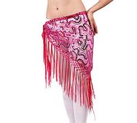 MITINGER Bauchtanz Hüfttuch,Bauchtanz Bauchtanz Kleidung Frauen Dancewear Lange Fringe Hand Häkeln Dreieck Gürtel Bauchtanz Hüfte Schal Pailletten(Fuchsia)