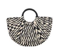 MITINGER Korbtaschen Damen,Strohtasche Casual Rattan Frauen Handtaschen Designer Sommer Strand Stroh Taschen Wicker gewebt Große Tote Damen Reise Geldbörsen Tasche(Black White)