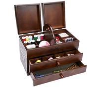 MITLOW Nähkästchen Aus Holz, Große Nähkörbe Mit 2 Schubladen, Nähwerkzeug-Organizer Mit Fach, Leicht Zu Tragen, Für Zuhause Und Zum Sticken (Leere Box)