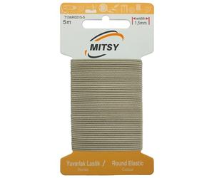 MITSY Reißfeste Rund Gummiband Gummikordel Gummibänder zum Nähen Breit 1.5 mm 5 m Beige Stark Rundgummi Gummilitze für Hosengummi Haushalt DIY Handwerk Stoffe zum Nahen