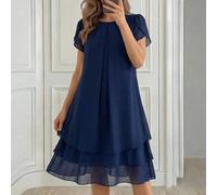 Mittel- und Ältere Frauen Einfarbiges Kleid mit Rundhalsausschnitt und Puffärmeln