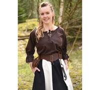 Battle-Merchant Mittelalter Bluse | LARP Bluse aus Baumwolle mit 3/4 Arm | Mittelalter Kleidung für Damen (XL, Braun)