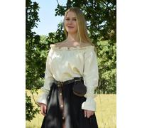 Battle-Merchant Mittelalter Langarm Carmenbluse aus Baumwolle für Damen | schulterfreie langärmlige Boho Bluse S-XXL | Halloween Karneval Kostüm (Natur, XXL)