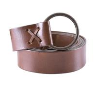 Battle-Merchant Mittelalter Gürtel aus Leder braun mit Messingring, ca. 150 cm lang - Wikinger LARP Ledergürtel