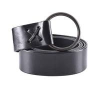 Battle-Merchant Schwarzer Mittelalter Ledergürtel mit Messingring, ca. 190 cm lang