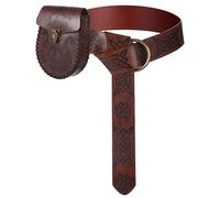 Mittelalter Gürtel und Gürteltasche - Wikinger Kostüm für Karneval & Fasching, Lederbeutel, Geprägter Ritter Cosplay (Braun)
