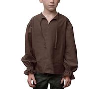 Mittelalter Hemd Kinder Renaissance Hemd Jungen Mittelalterhemd Oberteil Leinenhemd Langarm Freizeithemd Mittelalterliches Hemd mit Langarm Rüschen Freizeit Hemd mit Schnürung Baumwolle Leinen Shirt