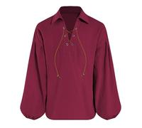 Mittelalter Hemd Kinder Renaissance Jungen Mittelalterhemd Oberteil Leinenhemd Langarm Freizeithemd Mittelalterliches Rüschen Freizeit Hemd mit Schnürung Baumwolle Leinen Shirt