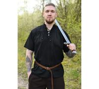 Battle-Merchant | Mittelalterliches Kurzarm-Hemd für Herren | Wikingerhemd für Männer | Spätmittelalterliche Gewandung |Mittelalter, LARP, Wikinger, Pirat (XL, Schwarz)
