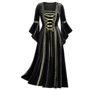 Mittelalter Kleid Damen Renaissance Kleidung Goth Schottische Kostüm Kleider Viktorianisches Wikinger Mittelalterkleid Rokoko Gothic Rock Party Outfit Gewandung Cocktailkleid Schwarz XXL