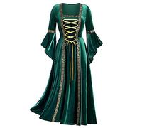Mittelalter Kleid Damen Renaissance Kleidung Goth Schottische Kostüm Kleider Viktorianisches Wikinger Mittelalterkleid Rokoko Gothic Rock Party Outfit Gewandung Cocktailkleid Grün S