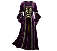Mittelalter Kleid Damen Renaissance Kleidung Goth Schottische Kostüm Kleider Viktorianisches Wikinger Mittelalterkleid Rokoko Gothic Rock Party Outfit Gewandung Cocktailkleid Lila L