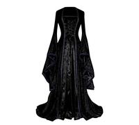 Mittelalter Kleid Damen Steampunk Gothic Kleidung Halloween Lang Hexenkostüm Renaissance Fantasy Verbandkleid Mittelalterkleider Rokoko Abendkleid Mittelalterkleid Gewandung Schwarz M