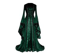 Mittelalter Kleid Damen Steampunk Gothic Kleidung Halloween Lang Hexenkostüm Renaissance Fantasy Verbandkleid Mittelalterkleider Rokoko Abendkleid Mittelalterkleid Gewandung Grün L