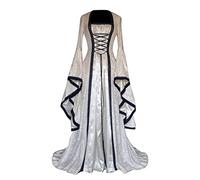 Mittelalter Kleid Damen Steampunk Gothic Kleidung Halloween Lang Hexenkostüm Renaissance Fantasy Verbandkleid Mittelalterkleider Rokoko Abendkleid Mittelalterkleid Gewandung Weiß XXL