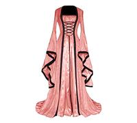 Mittelalter Kleid Damen Steampunk Gothic Kleidung Halloween Lang Hexenkostüm Renaissance Fantasy Verbandkleid Mittelalterkleider Rokoko Abendkleid Mittelalterkleid Gewandung Rosa 4XL
