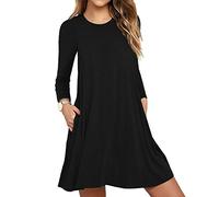 Mittelalter Kleidung Damen Boho Kleid Hellblaues Kleid Elegant Einfarbig A-Linie Kleider Rundhals Knielang Blusenkleid Winter Tunikakleid Casual Sweatkleid Midi Dress (Black,S)