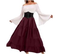 Mittelalter Kleidung Damen Renaissance Prinzessin Kleider Cocktailkleider für Frauen Viktorianisches Maxi Kleider Elegant Abendkleider Cocktailkleid Party A-Linie Kleid Medieval Dress