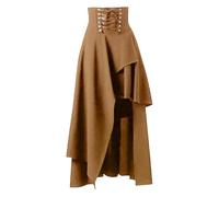 Mittelalter Kleidung Damen Steampunk Damen Mittelalter Rock Lang Elastische Taille Unregelmäßiger Saum Renaissance Maxirock Röcke Taillengürtel für Frauen Rüschen Piraten Korsett Kostüme