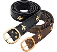 Mittelalter Kreuzritter Ledergürtel mit Messingkreuzen und Flechtnaht - Outlet