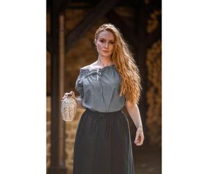 Mittelalter Kurzarmbluse Taubenblau "Verena" M