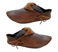 Mittelalter PU Leder Flache Unterseite Schuhe Steampunk Retro Casual Leder Stiefeletten Festival LARP Schuhe Cosplay für Männer Frauen (44)