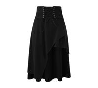 Mittelalter Rock Damen Gothic Lang Faltenrock Trachtenrock Steampunk Kleidung Maxirock Baumwolle Röcke Viktorianischer