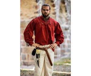 Mittelalter-Schnürhemd mit Ösen und Ärmelschnürung Rot ""Adrian"" XXXL