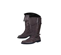Mittelalter Schuhe Herren Mid Tube Wikinger Stiefel mit Gürtelschnalle | Runde Cowboystiefel Rutschfest Ritter Stiefel Weich Bequem Lederstiefel Mittelalter Schnür Punk Stiefel Halloween Cosplay