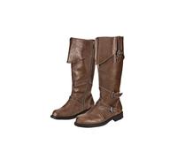 Mittelalter Schuhe Herren Mid Tube Wikinger Stiefel mit Gürtelschnalle | Runde Cowboystiefel Rutschfest Ritter Stiefel Weich Bequem Lederstiefel Mittelalter Schnür Punk Stiefel Halloween Cosplay