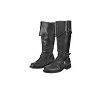 Mittelalter Schuhe Herren Mid Tube Wikinger Stiefel mit Gürtelschnalle | Runde Cowboystiefel Rutschfest Ritter Stiefel Weich Bequem Lederstiefel Mittelalter Schnür Punk Stiefel Halloween Cosplay
