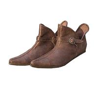 Mittelalter Stiefel Herren Damen Kurze Stiefel - PU Leder Flache Einzelschuhe mit Verstellbarer Gürtelschnalle - Renaissance Larp Stiefel Schuhe Retro Leder Stiefeletten für Männer Frauen (40)