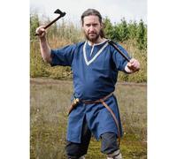 Mittelalter-Tunika Ailrik mit Bordüre, kurzarm, blau L