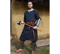 Mittelalter Tunika Albrecht mit Borte, langarm, dunkelblau XL