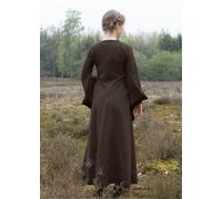 Battle-Merchant Mittelalter Kleid Bliaut Amal Damen, mit Höllenfenstern und Trompetenärmeln langarm, bodenlang, Baumwolle, Vintage, LARP, Boho, Wikinger, Kostüm, Gewandung, Braun, Gr. S