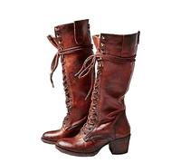 Mittelalterliche Cosplay Stiefel - PU Leder Stiefel High-Heeled Schuhe - Mittelalterliche Mid-Calf Stiefel Knie Länge Schnürsenkel Schuhe Festival LARP Schuhe für Cosplay,Rot,39