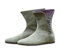Mittelalterliche Cosplay Stiefel - Retro Gothic Cross Strap PU Leder Kurze Stiefel - Damen Herren Halbhohe Stiefel Schnürstiefel mit Flacher Schnürung - Festival LARP Schuhe - für Cosplay,Grün,41