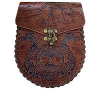 Mittelalterliche Gürteltasche, Braune Nordische Geprägte Gürteltasche, Drache Fenrir Wolf Ledergürteltasche, Wikinger Renaissance Gürteltasche, Cosplay Kostüm Zubehör für Männer Frauen (Drachen)