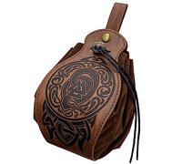 Mittelalterliche Gürteltasche, Wikinger Kunstleder Münztasche Braun Tragbare Drawstring Würfeltasche Renaissance LARP Gürteltasche für Bogenschießen Cospaly