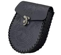 Mittelalterliche Kunstledertasche,Schwarze Wikinger Gürteltasche,Nordische geprägte Ledermünztasche,LARP Renaissance Tasche für Frauen Männer