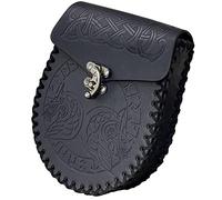 Mittelalterliche Kunstledertasche,Schwarze Wikinger Gürteltasche,Nordische geprägte Ledermünztasche,LARP Renaissance Tasche für Frauen Männer