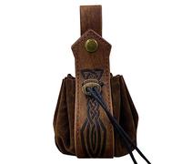 Mittelalterliche Ledertasche, Wikinger-Gürteltasche, Retro-Nordic-Gürteltasche, tragbare Kordelzug-Geldbörse zum Wandern, Bogenschießen, LARP-Renaissance-Jahrmarktskostüm (Brown C)