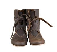 SIULAS Mittelalterliche PU Leder Ritter Stiefel Renaissance Mittelalter Cosplay Stiefel Herren Frauen Vintage Stiefel Flat Bottom Schnürschuhe,Braun,47